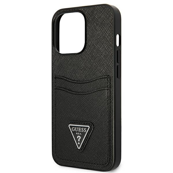 Кейс Guess GUHCP13LPSATPK за iPhone 13 Pro / 13 6.1", черен / черен, твърд, SaffianoTriangle Logo Cardslot