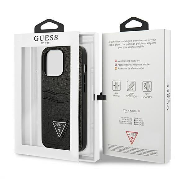 Кейс Guess GUHCP13LPSATPK за iPhone 13 Pro / 13 6.1", черен / черен, твърд, SaffianoTriangle Logo Cardslot
