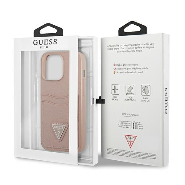 Кейс Guess GUHCP13LPSATPP за iPhone 13 Pro / 13 6.1", розов / розов, твърд, SaffianoTriangle Logo Cardslot