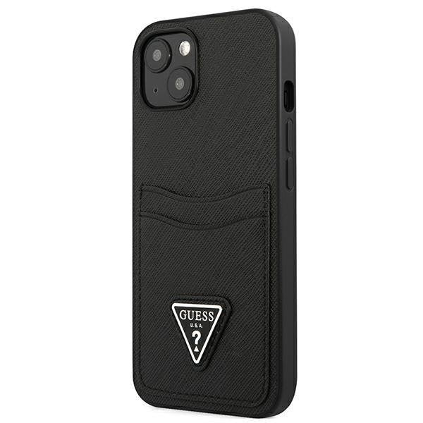 Кейс Guess GUHCP13SPSATPK за iPhone 13 mini 5,4", черен / черен, твърд, SaffianoTriangle Logo Cardslot