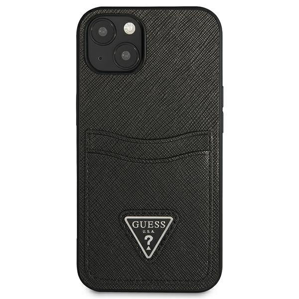 Кейс Guess GUHCP13SPSATPK за iPhone 13 mini 5,4", черен / черен, твърд, SaffianoTriangle Logo Cardslot