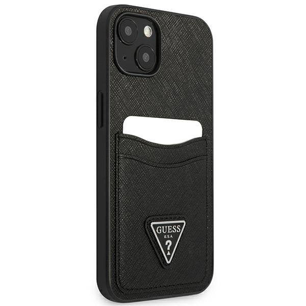 Кейс Guess GUHCP13SPSATPK за iPhone 13 mini 5,4", черен / черен, твърд, SaffianoTriangle Logo Cardslot