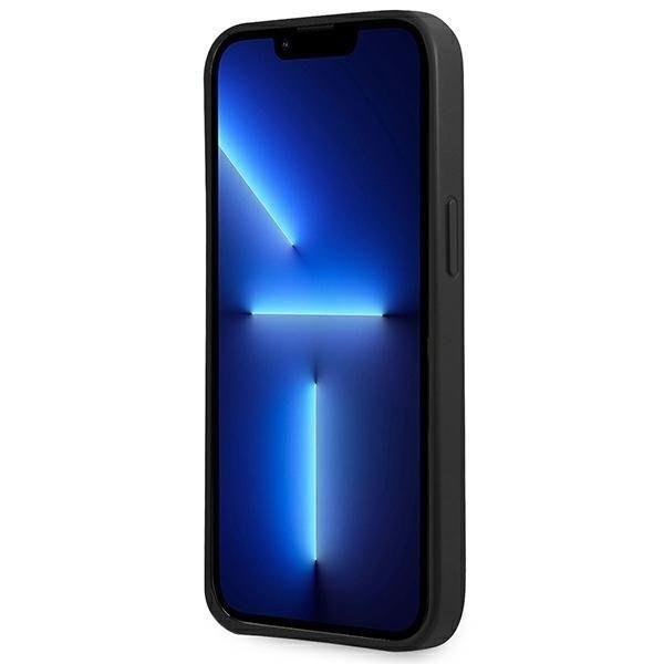 Кейс Guess GUHCP13SPSATPK за iPhone 13 mini 5,4", черен / черен, твърд, SaffianoTriangle Logo Cardslot