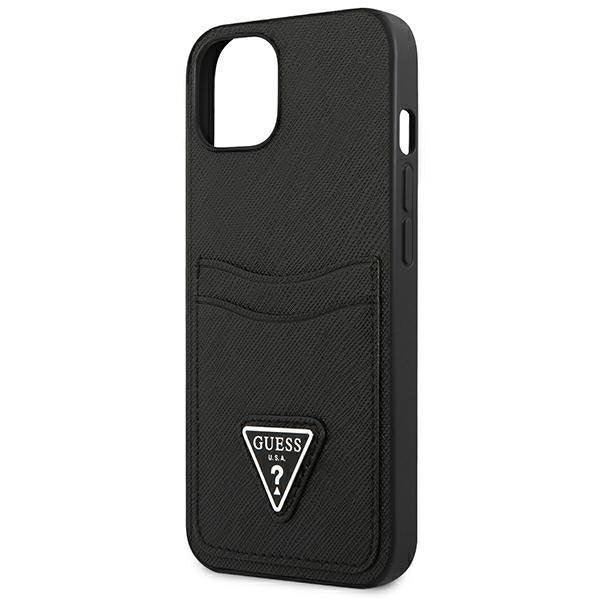 Кейс Guess GUHCP13SPSATPK за iPhone 13 mini 5,4", черен / черен, твърд, SaffianoTriangle Logo Cardslot