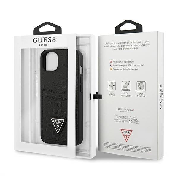 Кейс Guess GUHCP13SPSATPK за iPhone 13 mini 5,4", черен / черен, твърд, SaffianoTriangle Logo Cardslot