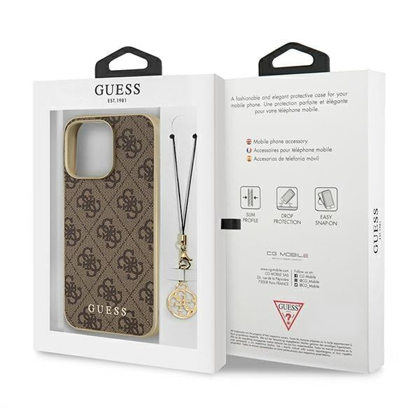 Кейс Guess GUHCP13XGF4GBR за iPhone 13 Pro Max 6,7", кафяв / кафяв, твърд, 4G Charms Collection