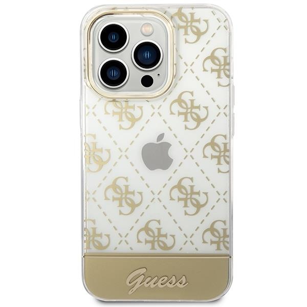 Кейс Guess GUHCP14LHG4MHG за iPhone 14 Pro 6.1", златен / златен, твърд, 4G Pattern Script