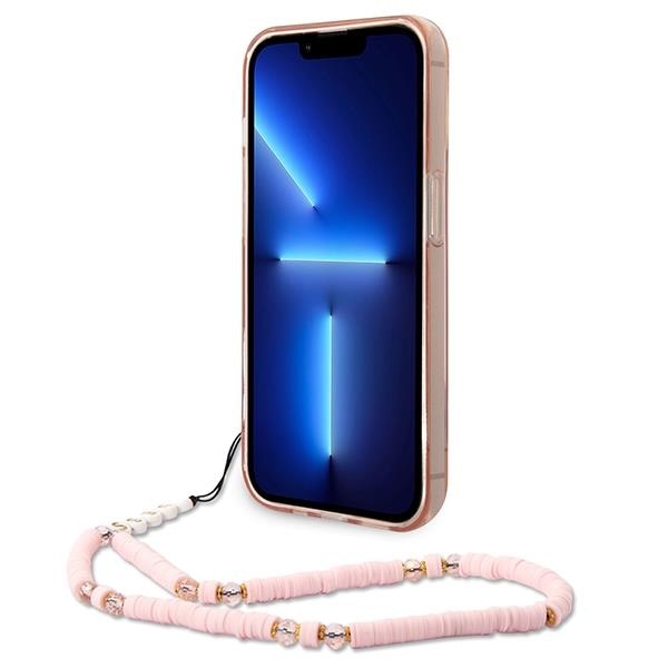 Кейс Guess GUHCP14LHGCOHP за iPhone 14 Pro 6.1", розов / розов, твърд, Translucent Pearl Strap