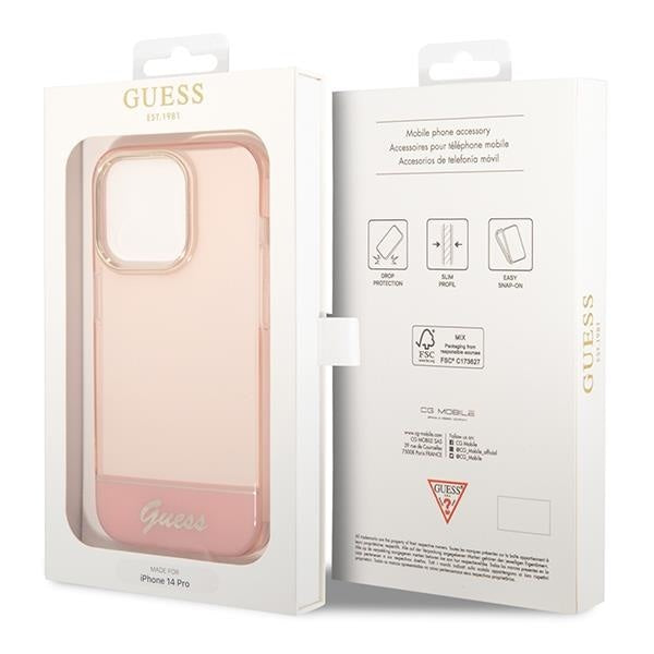 Кейс Guess GUHCP14LHGCOP за iPhone 14 Pro 6.1", розов / розов, твърд, Translucent