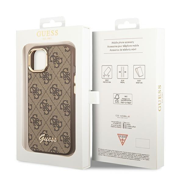 Кейс Guess GUHCP14MHG4SHW за iPhone 14 Plus 6.7", кафяв / кафяв, твърд, 4G Vintage Gold Logo