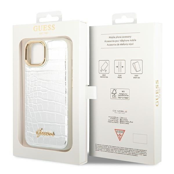 Кейс Guess GUHCP14MHGCRHS за iPhone 14 Plus 6.7", сребърен / сребърен, твърд, Croco Collection