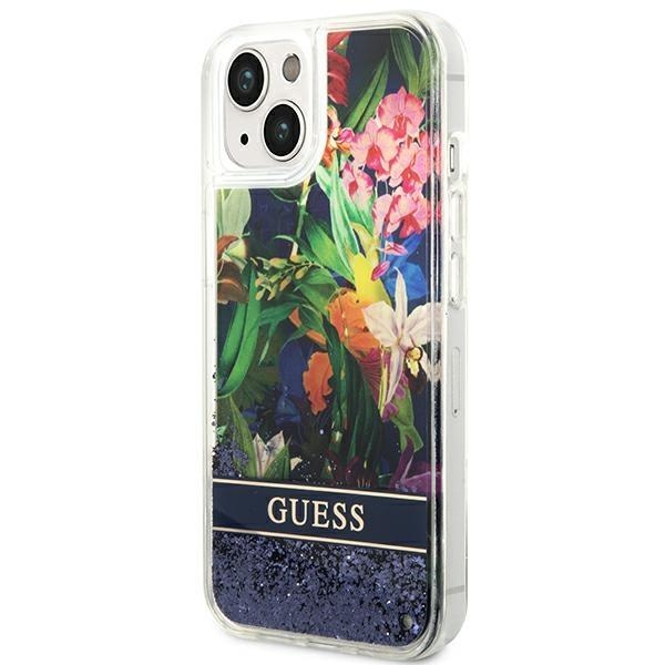 Кейс Guess GUHCP14MLFLSB за iPhone 14 Plus 6.7", син / син, твърд, Flower Liquid Glitter