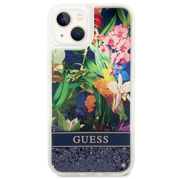 Кейс Guess GUHCP14MLFLSB за iPhone 14 Plus 6.7", син / син, твърд, Flower Liquid Glitter