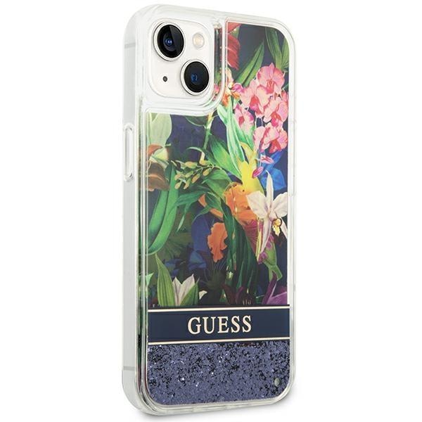 Кейс Guess GUHCP14MLFLSB за iPhone 14 Plus 6.7", син / син, твърд, Flower Liquid Glitter