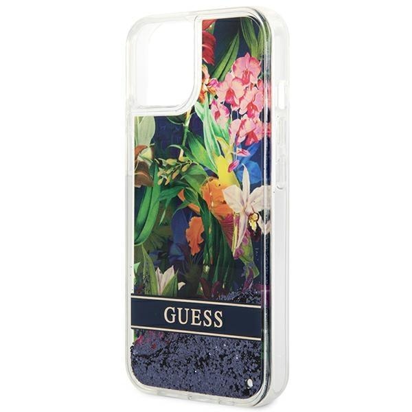 Кейс Guess GUHCP14MLFLSB за iPhone 14 Plus 6.7", син / син, твърд, Flower Liquid Glitter