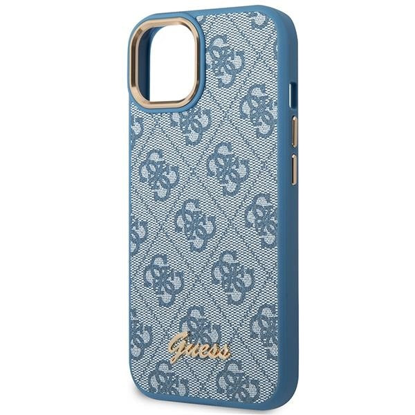 Кейс Guess GUHCP14SHG4SHB за iPhone 14 6.1", син / син, твърд, 4G Vintage Gold Logo