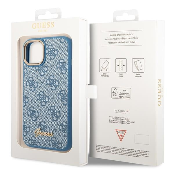 Кейс Guess GUHCP14SHG4SHB за iPhone 14 6.1", син / син, твърд, 4G Vintage Gold Logo