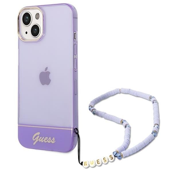 Кейс Guess GUHCP14SHGCOHU за iPhone 14 6.1", лилав / лилав, твърд, Translucent Pearl Strap