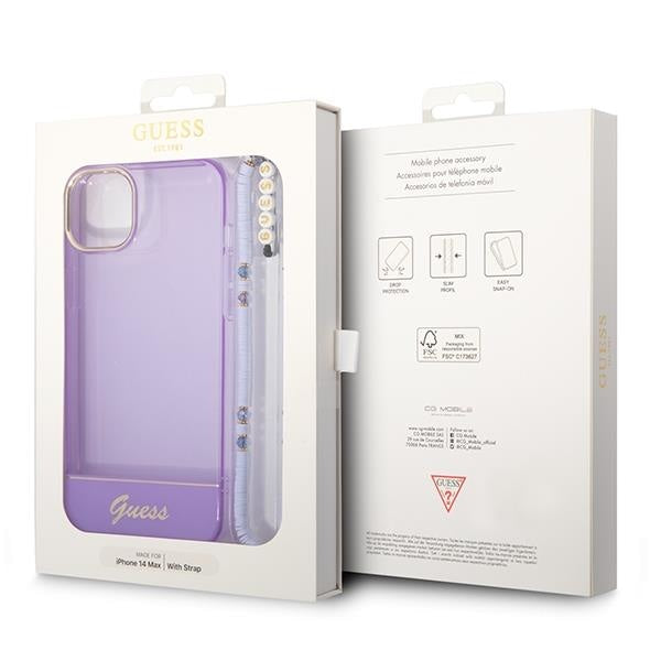 Кейс Guess GUHCP14SHGCOHU за iPhone 14 6.1", лилав / лилав, твърд, Translucent Pearl Strap