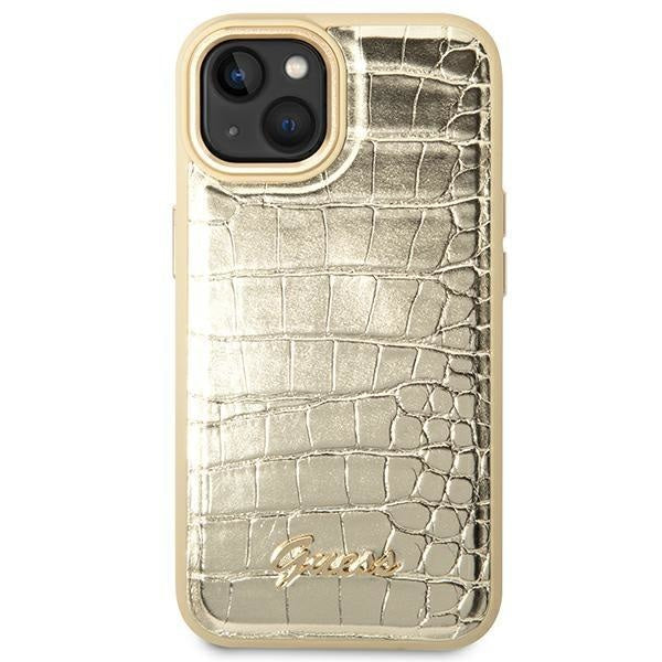 Кейс Guess GUHCP14SHGCRHD за iPhone 14 6.1", златен / златен, твърд, Croco Collection