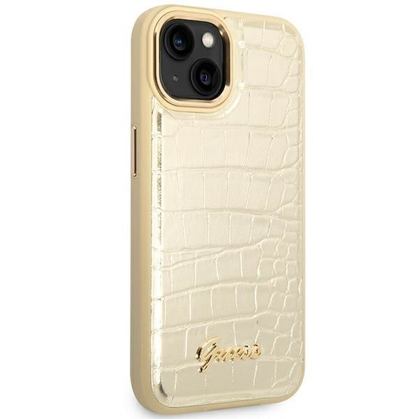 Кейс Guess GUHCP14SHGCRHD за iPhone 14 6.1", златен / златен, твърд, Croco Collection