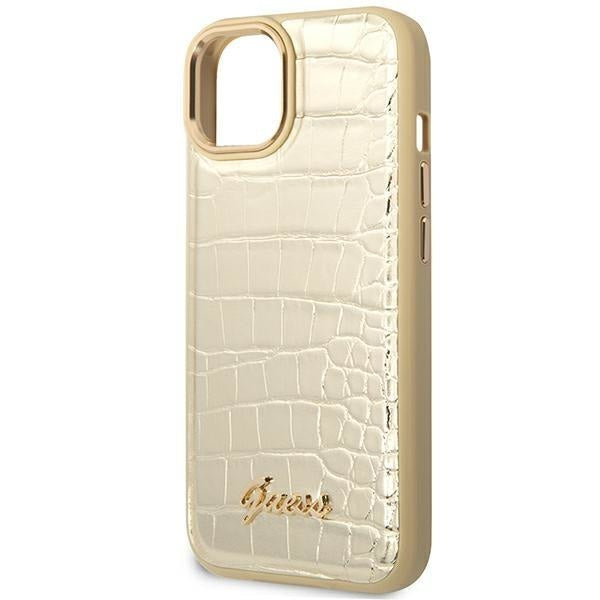 Кейс Guess GUHCP14SHGCRHD за iPhone 14 6.1", златен / златен, твърд, Croco Collection
