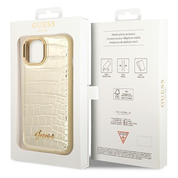 Кейс Guess GUHCP14SHGCRHD за iPhone 14 6.1", златен / златен, твърд, Croco Collection