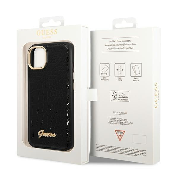 Кейс Guess GUHCP14SHGCRHK за iPhone 14 6.1", черен / черен, твърд, Croco Collection