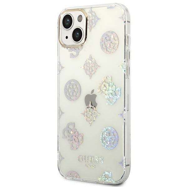 Кейс Guess GUHCP14SHTPPTH за iPhone 14 6.1", прозрачен / прозрачен, твърд, Peony Glitter