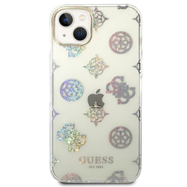 Кейс Guess GUHCP14SHTPPTH за iPhone 14 6.1", прозрачен / прозрачен, твърд, Peony Glitter