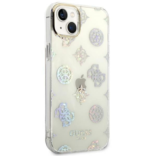 Кейс Guess GUHCP14SHTPPTH за iPhone 14 6.1", прозрачен / прозрачен, твърд, Peony Glitter