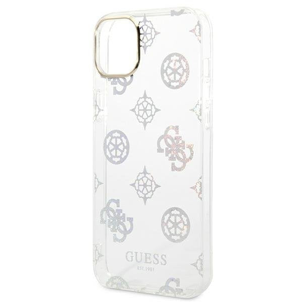 Кейс Guess GUHCP14SHTPPTH за iPhone 14 6.1", прозрачен / прозрачен, твърд, Peony Glitter