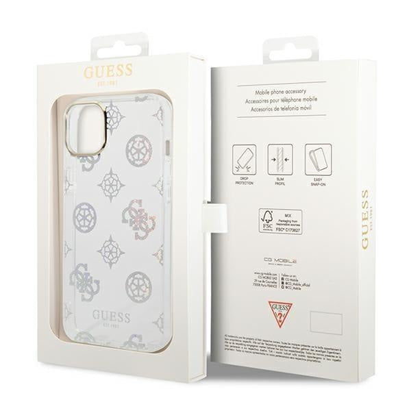 Кейс Guess GUHCP14SHTPPTH за iPhone 14 6.1", прозрачен / прозрачен, твърд, Peony Glitter