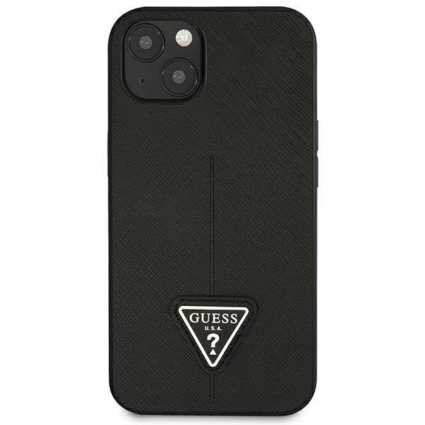 Кейс Guess GUHCP14SPSATLK за iPhone 14 6.1", черен / черен, твърд, SaffianoTriangle Logo