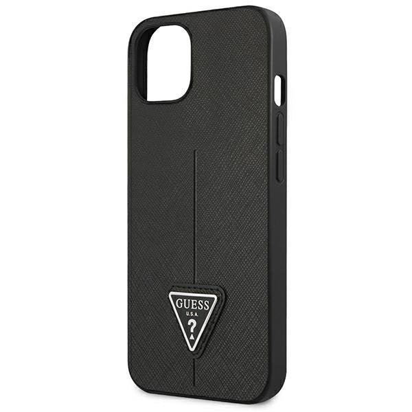 Кейс Guess GUHCP14SPSATLK за iPhone 14 6.1", черен / черен, твърд, SaffianoTriangle Logo