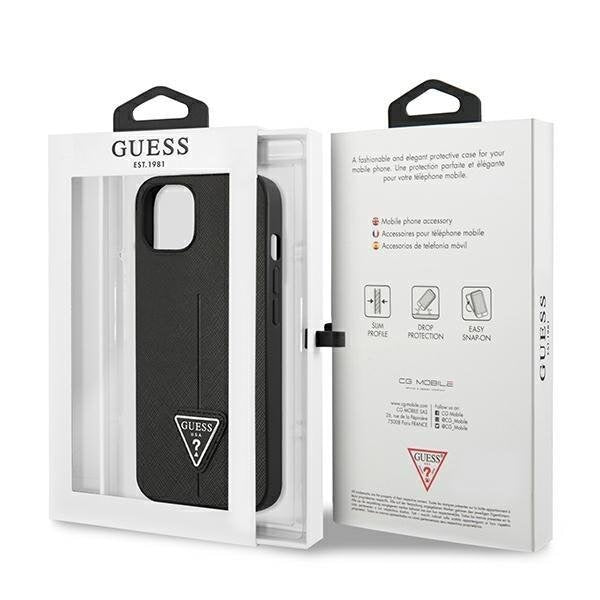 Кейс Guess GUHCP14SPSATLK за iPhone 14 6.1", черен / черен, твърд, SaffianoTriangle Logo