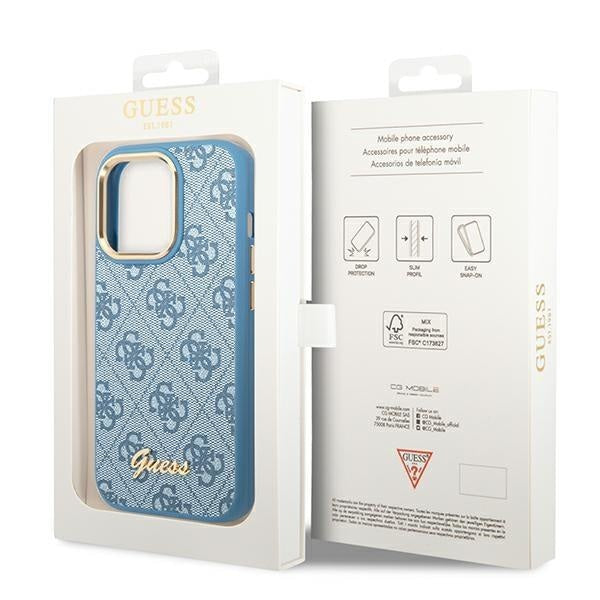 Кейс Guess GUHCP14XHG4SHB за iPhone 14 Pro Max 6.7", син / син, твърд, 4G Vintage Gold Logo
