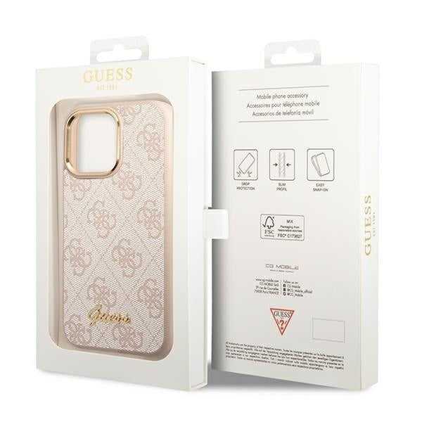 Кейс Guess GUHCP14XHG4SHP за iPhone 14 Pro Max 6.7", розов / розов, твърд, 4G Vintage Gold Logo