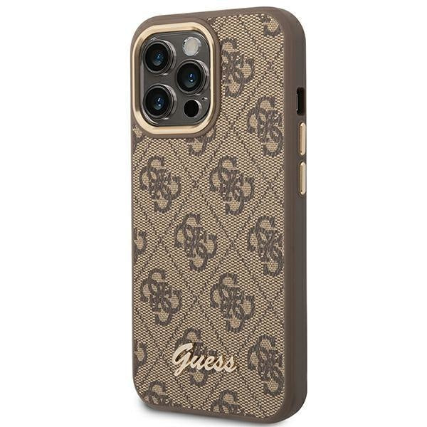 Кейс Guess GUHCP14XHG4SHW за iPhone 14 Pro Max 6.7", кафяв / кафяв, твърд, 4G Vintage Gold Logo