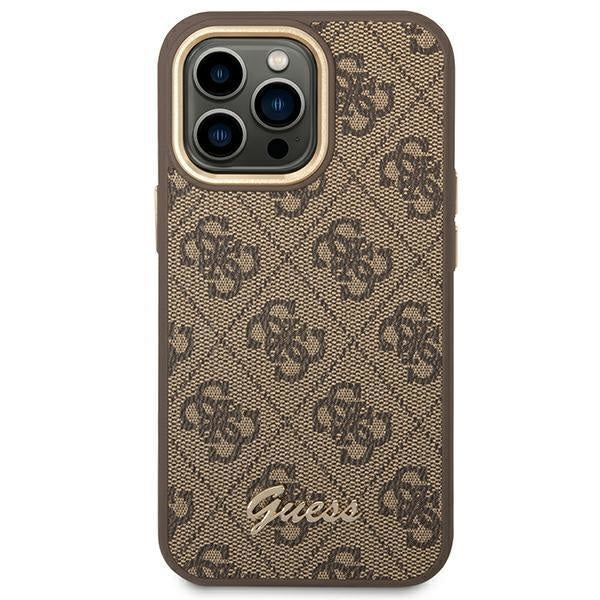 Кейс Guess GUHCP14XHG4SHW за iPhone 14 Pro Max 6.7", кафяв / кафяв, твърд, 4G Vintage Gold Logo