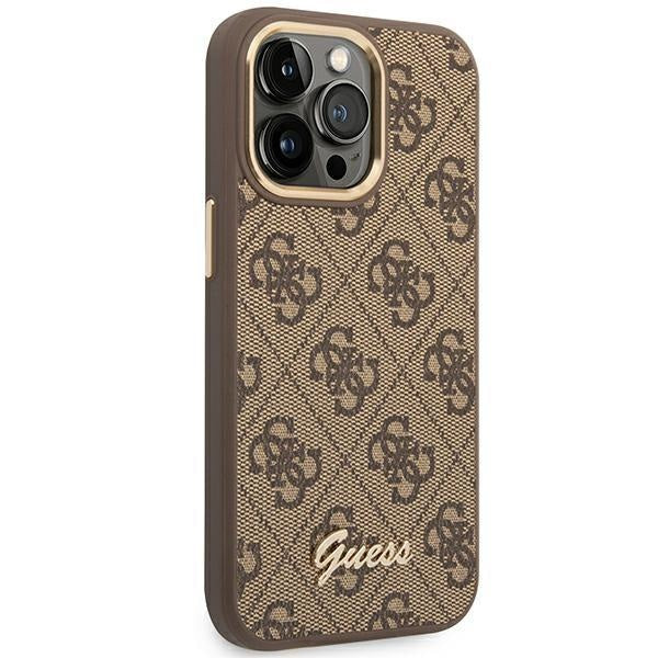 Кейс Guess GUHCP14XHG4SHW за iPhone 14 Pro Max 6.7", кафяв / кафяв, твърд, 4G Vintage Gold Logo