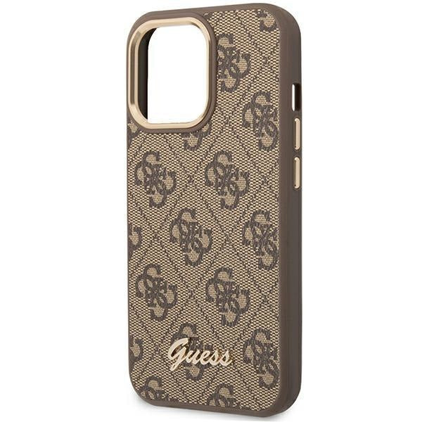 Кейс Guess GUHCP14XHG4SHW за iPhone 14 Pro Max 6.7", кафяв / кафяв, твърд, 4G Vintage Gold Logo