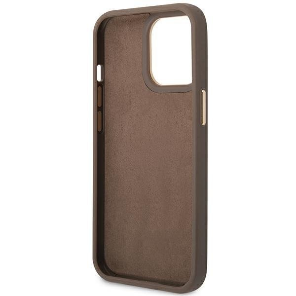 Кейс Guess GUHCP14XHG4SHW за iPhone 14 Pro Max 6.7", кафяв / кафяв, твърд, 4G Vintage Gold Logo
