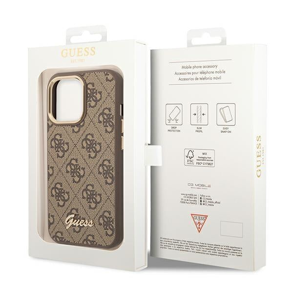 Кейс Guess GUHCP14XHG4SHW за iPhone 14 Pro Max 6.7", кафяв / кафяв, твърд, 4G Vintage Gold Logo