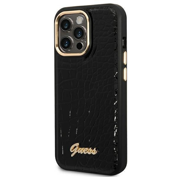 Кейс Guess GUHCP14XHGCRHK за iPhone 14 Pro Max 6,7", черен / черен, твърд, Croco Collection