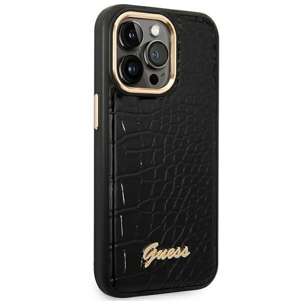 Кейс Guess GUHCP14XHGCRHK за iPhone 14 Pro Max 6,7", черен / черен, твърд, Croco Collection