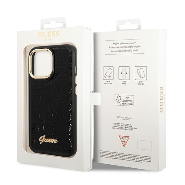 Кейс Guess GUHCP14XHGCRHK за iPhone 14 Pro Max 6,7", черен / черен, твърд, Croco Collection
