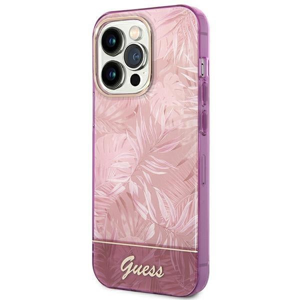 Кейс Guess GUHCP14XHGJGHP за iPhone 14 Pro Max 6.7", розов / розов, твърд, Jungle Collection