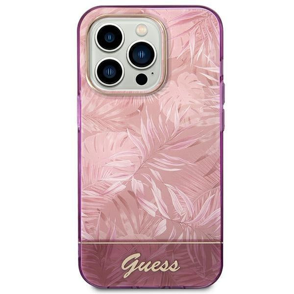 Кейс Guess GUHCP14XHGJGHP за iPhone 14 Pro Max 6.7", розов / розов, твърд, Jungle Collection