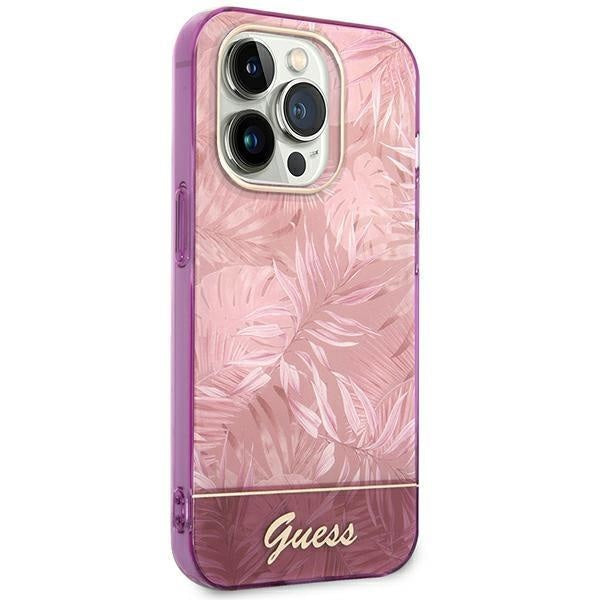 Кейс Guess GUHCP14XHGJGHP за iPhone 14 Pro Max 6.7", розов / розов, твърд, Jungle Collection
